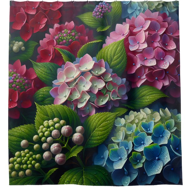 Cortina Para Box "Hydrangea Harmony: Elegância Dew-Kissed (Frente)