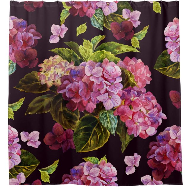 Cortina Para Box Hydrangea, padrão floral escuro e perfeito. (Frente)