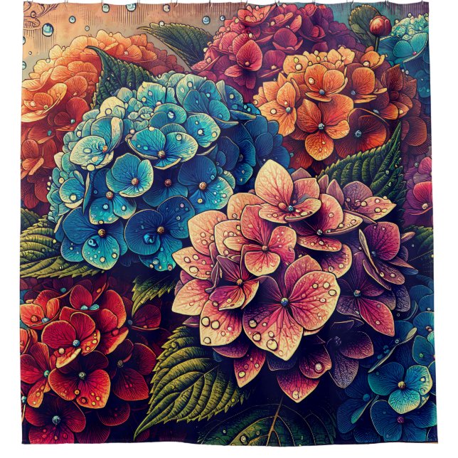 Cortina Para Box "Hydrangea Raindrop Floral Art" (Frente)