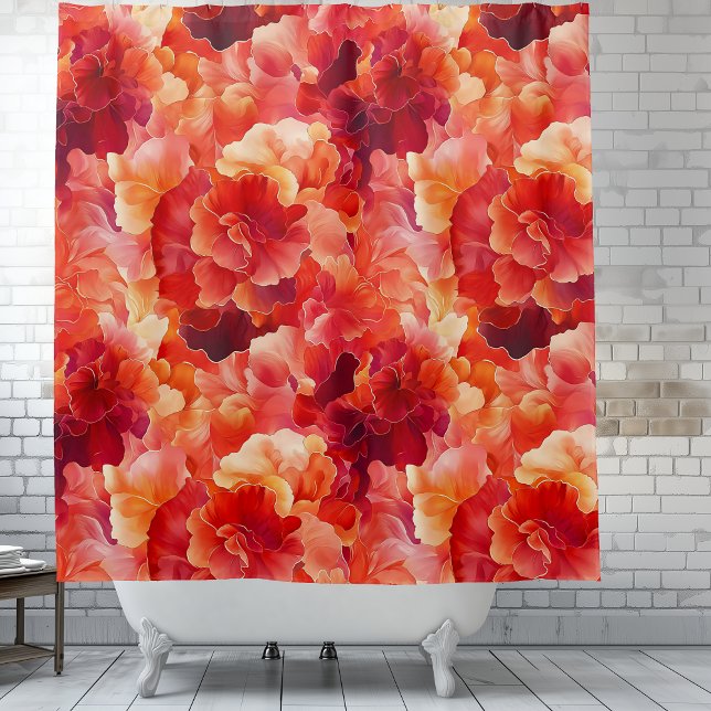 Cortina Para Box Ignição Floral abstrato (Floral Ignition Shower Curtain.  Orange, coral, red abstract floral.)