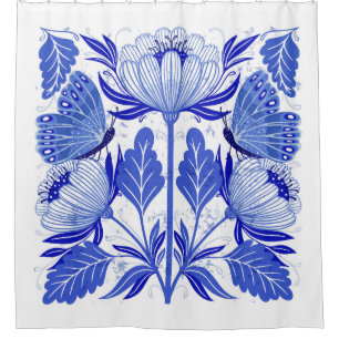 Cortina Para Box ilustração com borboletas e flores isoladas