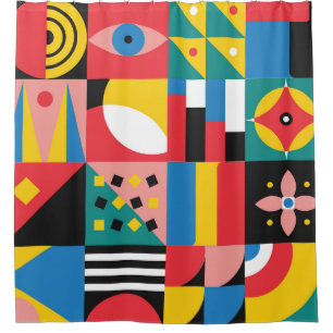 Cortina Para Box Ilustração de Formas Coloridas Neo Geométricas