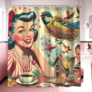 Cortina Para Box Ilustração de Garota Retro Kitsch dos anos 50