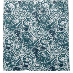 Cortina Para Box Ilustração de Ondas Marítimas Desenhadas À Mão