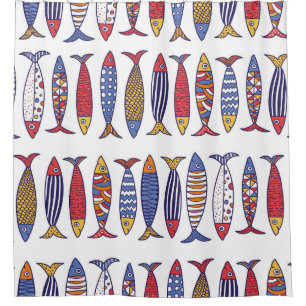 Cortina Para Box Ilustração de Peixe Fofo: Fundo Sem Costura para C