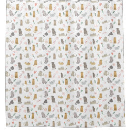 Cortina Para Box Ilustração do Padrão de Gatos Brancos