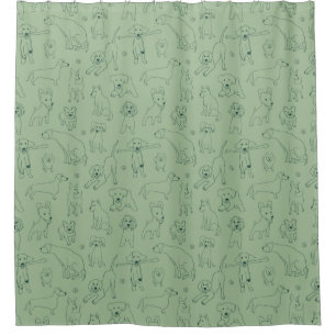 Cortina Para Box Ilustrações bonitas de Arte em Linha Verde de Cães