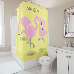 Cortina Para Box Imagem de desenho animado rosa-claro flamingo trio