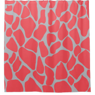 Cortina Para Box Impressão Animal Girafa Vermelho Coral Nórdico Cin