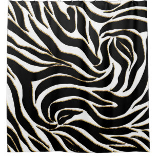 Cortina Para Box Impressão branca Elegante de Zebra Dourada Negra