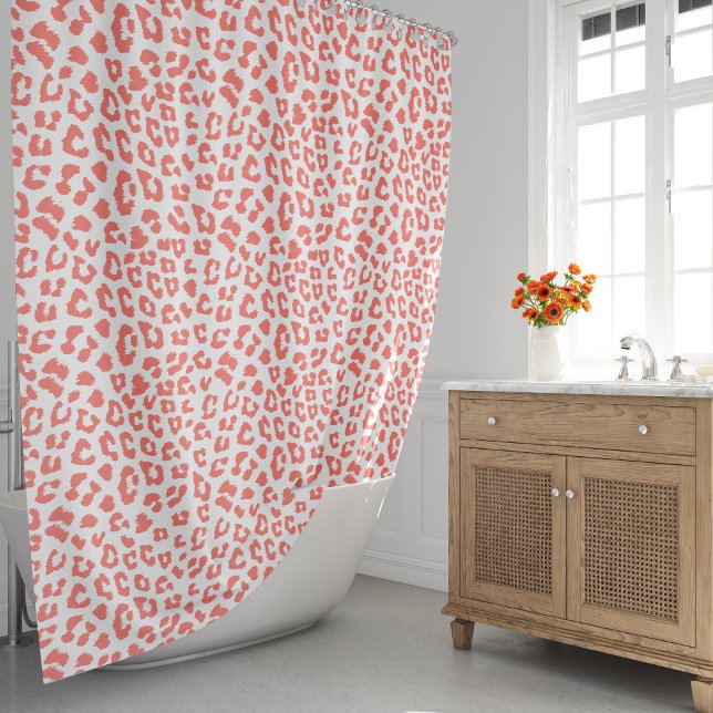 Cortina Para Box Impressão Coral Leopardo (Living Coral Leopard Print Shower Curtain by Looly Elzayat
)