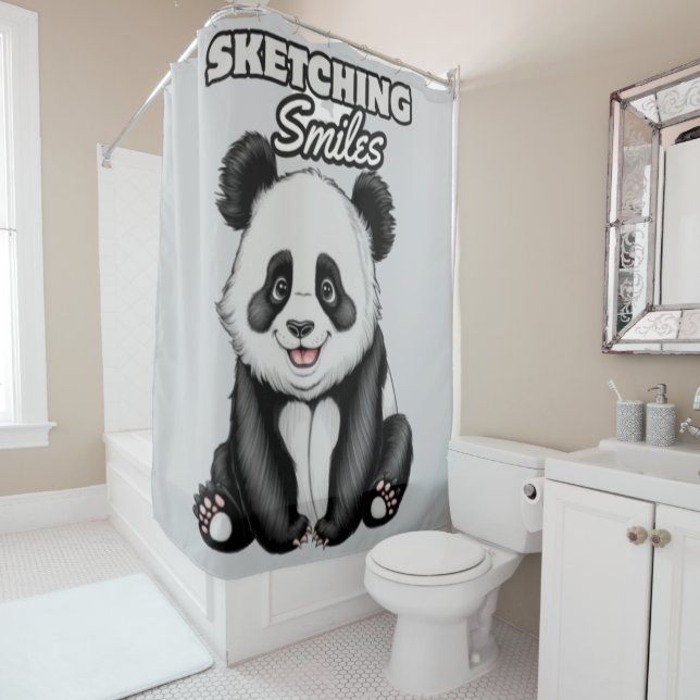 Cortina Para Box Impressão de Arte Panda Clássica Preta e Branca (In Situ)