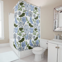Impressão de Bloco Floral Desenhado à Mão Azul e V
