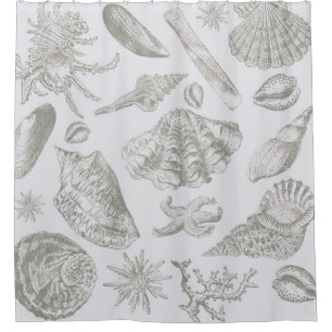 Cortina Para Box Impressão de Padrão de Arte de Seashell de cinza
