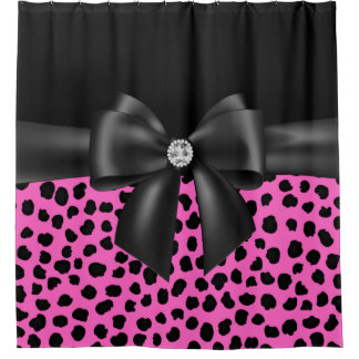 Cortina Para Box Impressão do Leopardo Cor-de-Rosa-Arco-Glam-Preto
