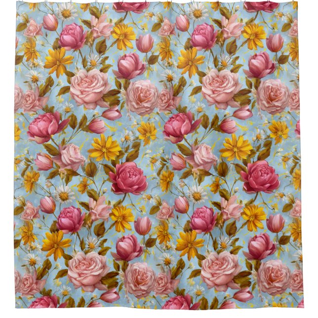 Cortina Para Box Impressão Floral de Estilo Antiquado (Frente)