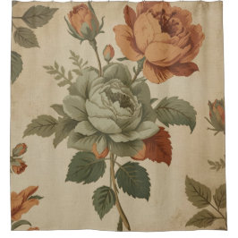 Cortina Para Box Impressão Floral Vintage em Laranja Queimada e Ver