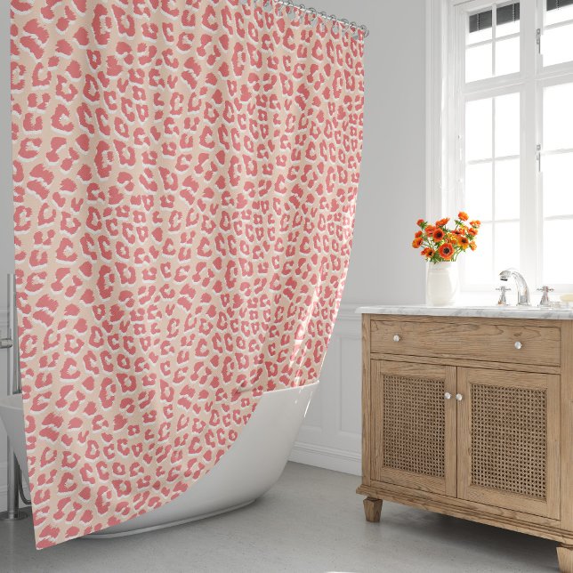 Cortina Para Box Impressão Leopardo Branco Coral (Coral Apricot Leopard Print Shower Curtain by Looly Elzayat
)