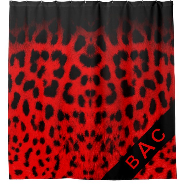 Cortina Para Box Impressão Leopardo Vermelho e Preto Monograma (Frente)