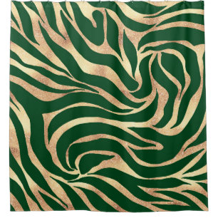 Cortina Para Box Impressão Verde Elegante e Dourada de Zebra Zebra