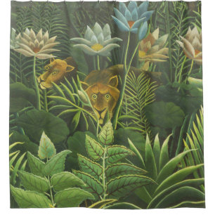 Cortina Para Box Impressão Vintage de Leão na Selva Tropical de Hen