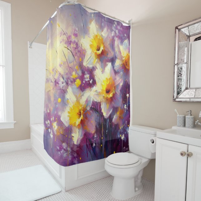 Cortina Para Box Impressionista Daffodil Floral Purple Yellow Art (In Situ)