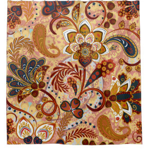 Cortina Para Box Indian Paisley: Floral Vintage Brown