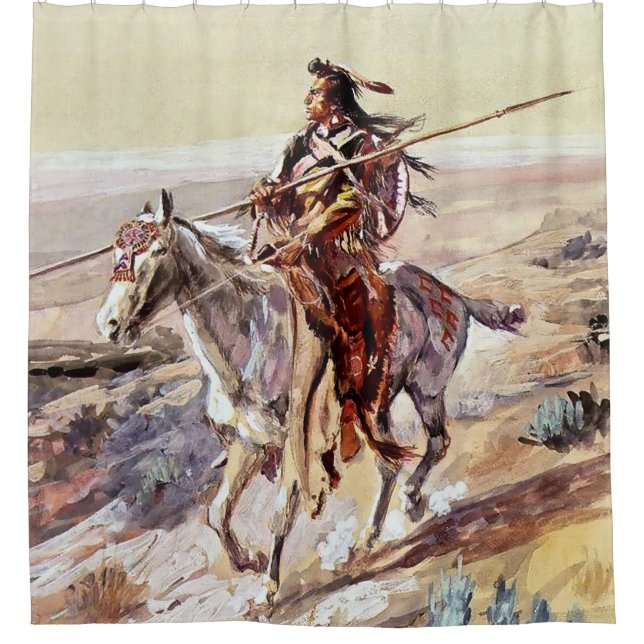 Cortina Para Box "Indian With Spear" Cowboy Art de Charles Russell (Frente)