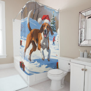Cortina Para Box Inglês Americano Foxhound Natal Festivo Neve