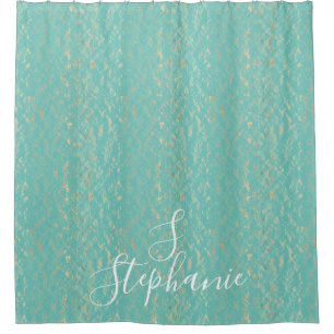 Cortina Para Box Iniciais do Monograma da Glittery Dourada Azul Tea