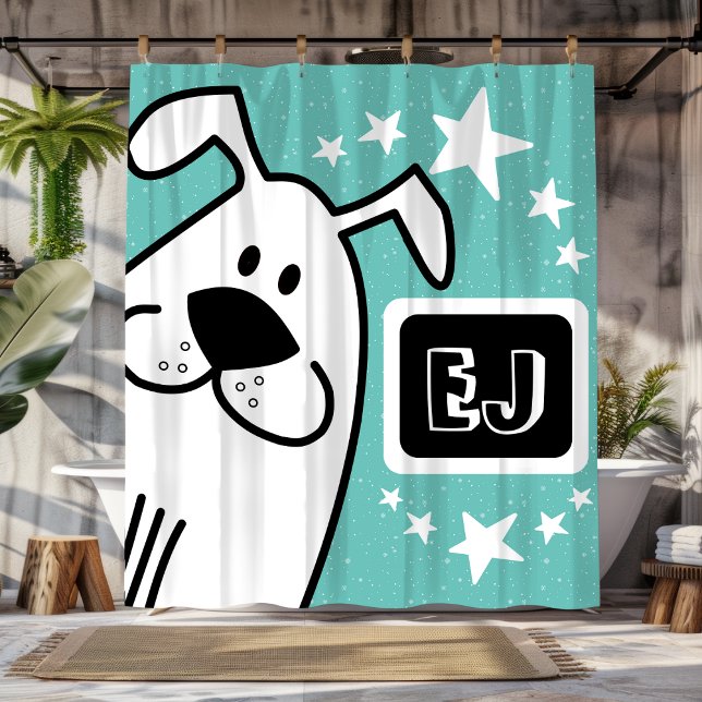 Cortina Para Box Iniciais personalizados, preto e branco (Personalized Initials Black and White Dog Shower Curtain)