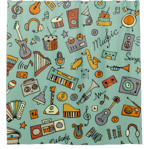 Cortina Para Box Instrumentos musicais, padrão de esboço vintage.