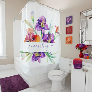 Cortina Para Box Íris em aquarela roxa personalizada
