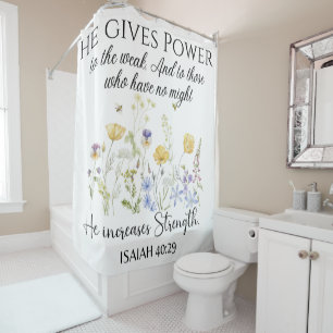 Cortina Para Box Isaiah 40:29 Ele dá poder à Escritura de Flores Se