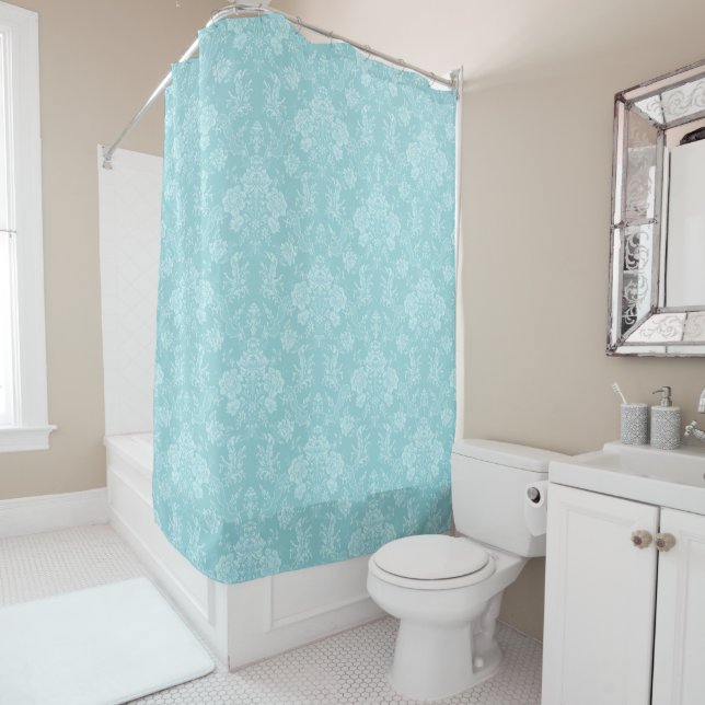 Cortina Para Box Isqueiro Romântico Chic Floral Damask-Mint (In Situ)