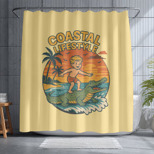 Cortina Para Box Jacaré Costeiro Surfando Praia de Surf Retro