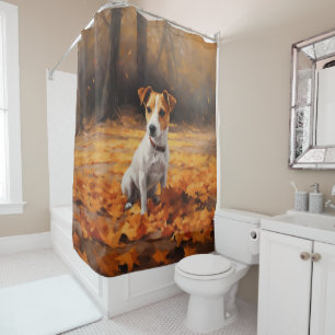 Cortina Para Box Jack Russell no Outono Folhas Caídas Inspiram