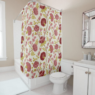 Cortina Para Box Jacobean Floral Big Pattern Reds Pinks Dourado Cre