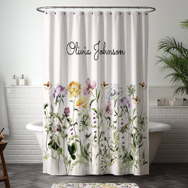 Cortina Para Box Jardim de Flores Silvestres com Nome Personalizado