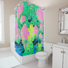 Cortina Para Box Jardim de Hydrangea rosa com folhagem amarela