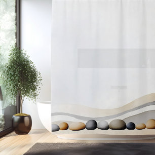 Cortina Para Box Jardim de Pedras Zen em Aquarela Estilo Japonês