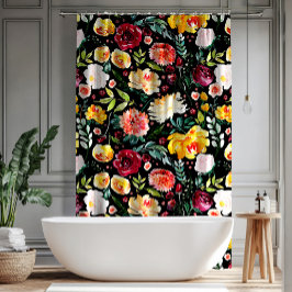 Cortina Para Box Jardim Inglês Colorido Flores de Aquarela de Verão