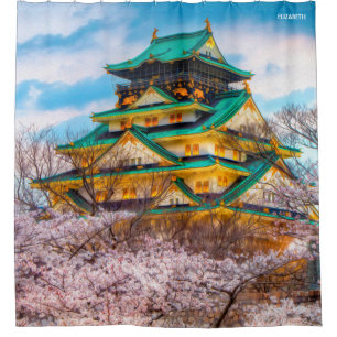 Cortina Para Box Jardim Japonês Pagoda E Sakura Em Osaka, Japão