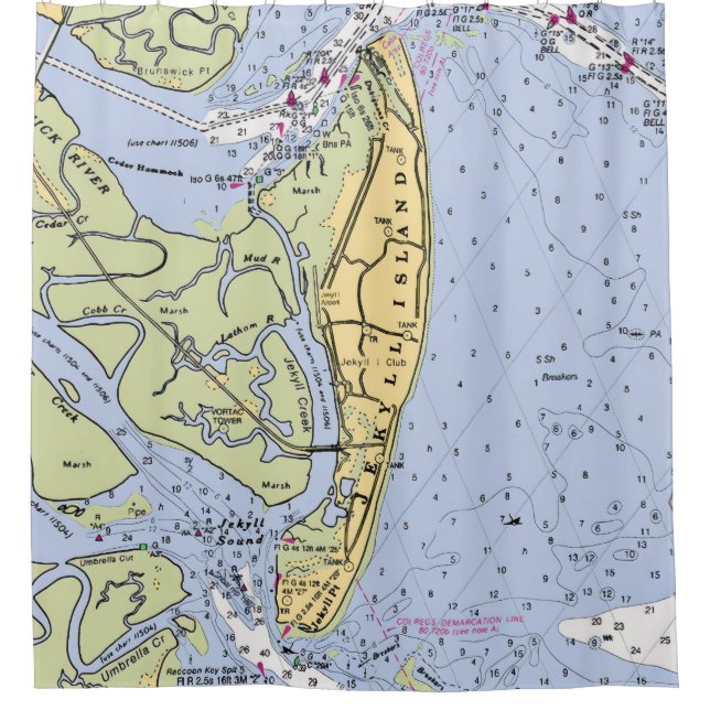 Cortina Para Box Jekyll Island Nautical Chart Shower Curtain (Frente)