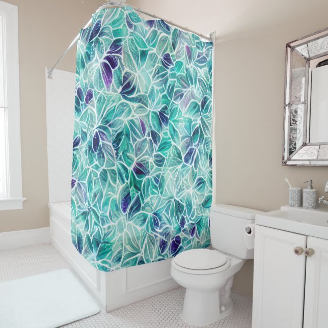 Cortina Para Box Jewel Blues Leaf Pattern (In Situ)