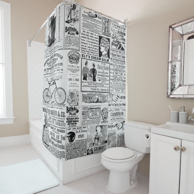 Cortina Para Box Jornal de 1890 Anúncios de vendas vitorianos B & W (In Situ)