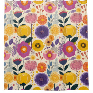 Cortina Para Box Josephine Colorful Purple e Yellow Modern Floral