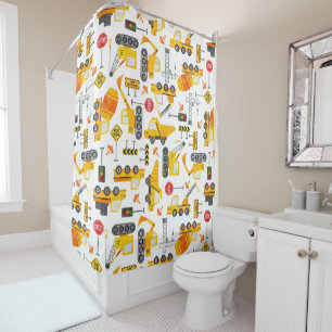 Cortina Para Box Kids Watercolor Construction Vehicle Patternos
