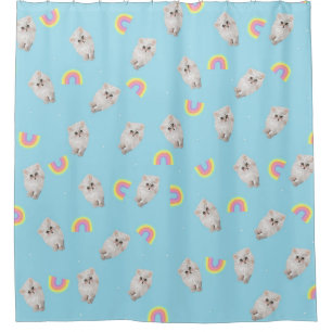 Cortina Para Box Kitschel Pastel Gato estético Gatinho Rainbows Azu