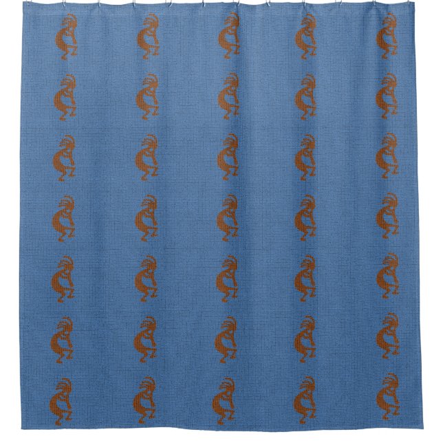 Cortina Para Box Kokopelli com Flute Pattern Mosaic Blue Brown (Frente)